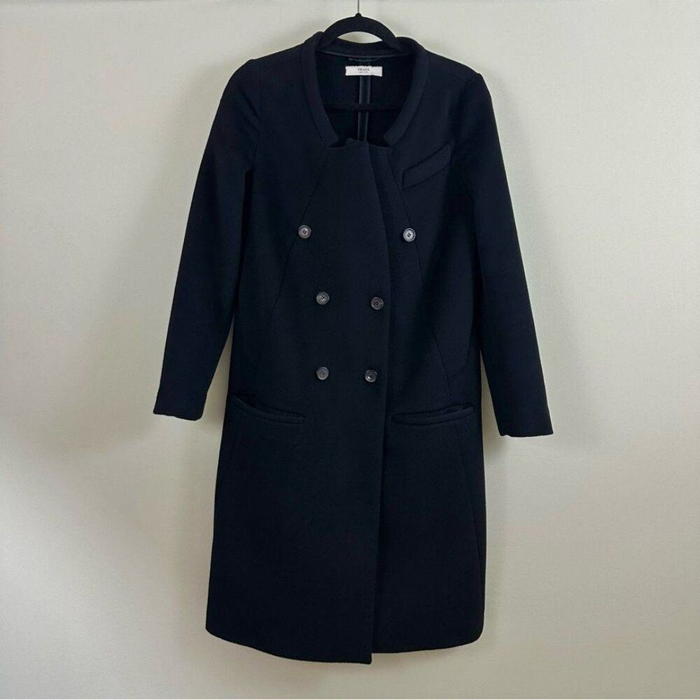 Prada Black Wool Double Breasted Pea Coat